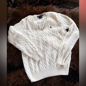 💖 Ralph Lauren soft white V-Neck Cable Knit Sweater